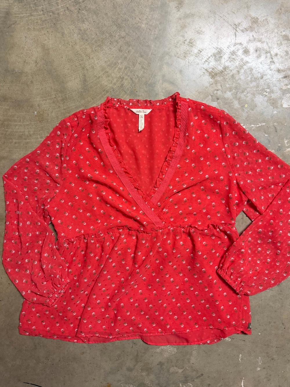 Matilda Jane Red Floral V-Neck Peplum Top